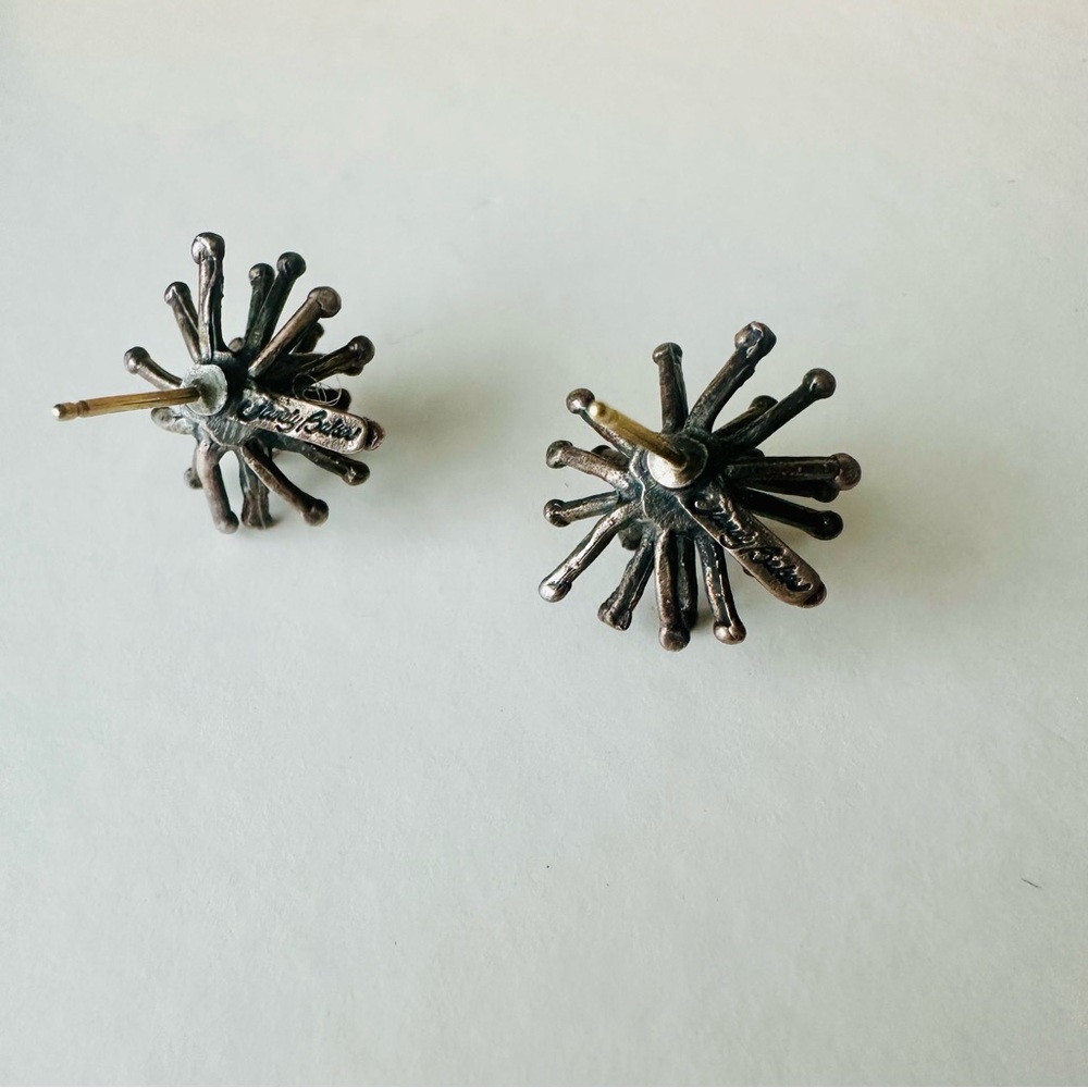 14k Vintage Sandra “Sandy” Baker Abstract Modernist Burst Earrings Silver - Picture 2 of 9